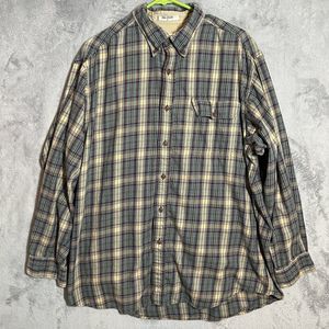 Orvis Shirt Mens Large Plaid Cotton Flannel Long‎ Sleeve Casual Blue Beige
